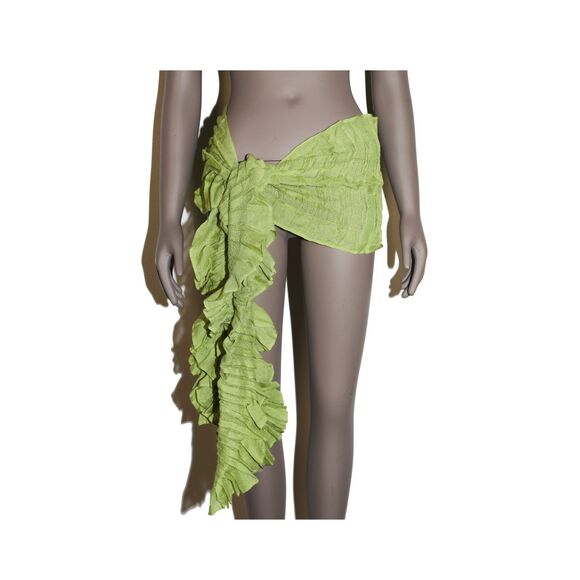 Pleated Green Knit Scarf Soft Lightweight Wrap Shawl Sarong - Picture 2 of 4